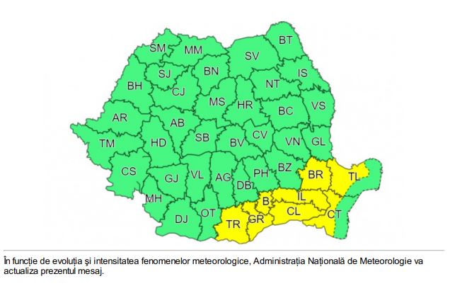 Administrația Naționale de Meteorologie (ANM) anunță cod galben de ninsori pentru începutul săptămânii care urmează