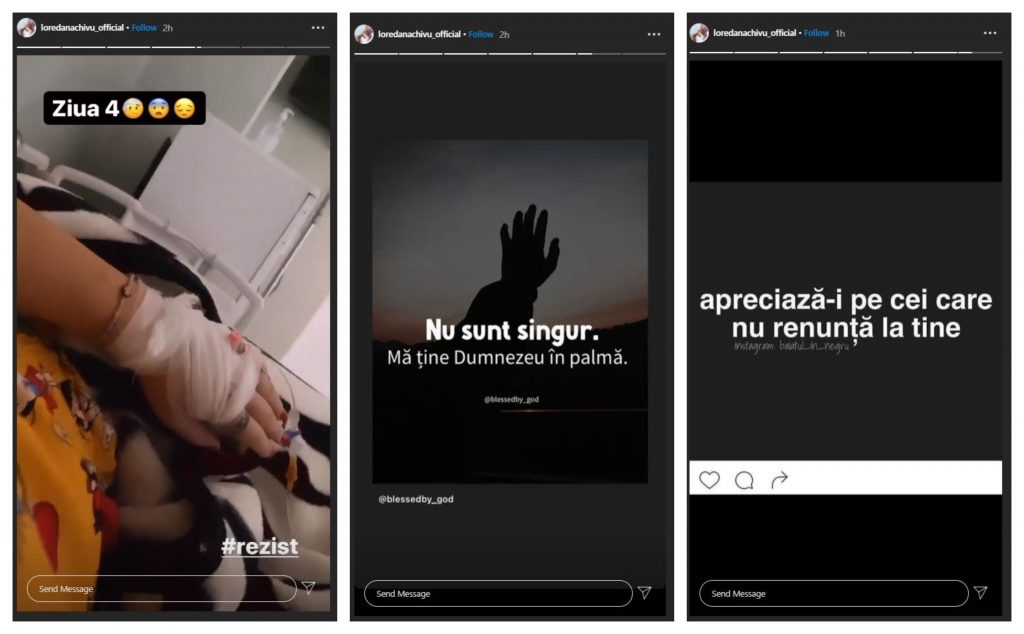 Loredana Chivu, mărturii extrem de emoționante după 4 zile de spitalizare. “Mă ține Dumnezeu în palmă” e unul dintre mesajele transmise din salonul în care se află © Instagram Stories