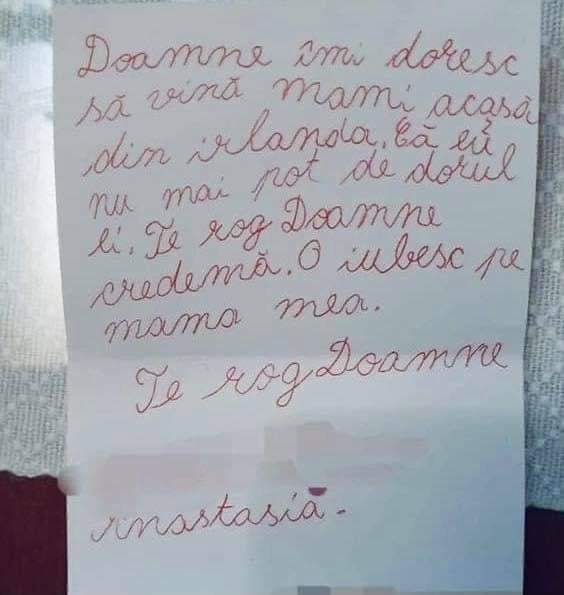 Scrisoare emoționantă! Ce i-a cerut o fetiță din Iași lui Dumnezeu? „Să vină mami acasă. Nu mai pot de dorul ei”