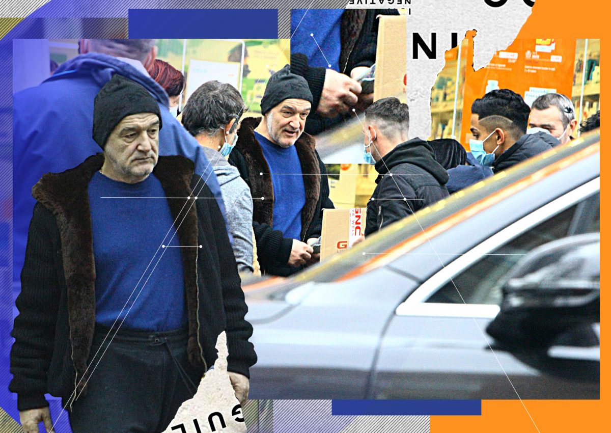 „Protejat” doar de o căciulă cu „Îngeri”, Gigi Becali a făcut pe Moș Crăciun într-o parcare plină de „colindători”