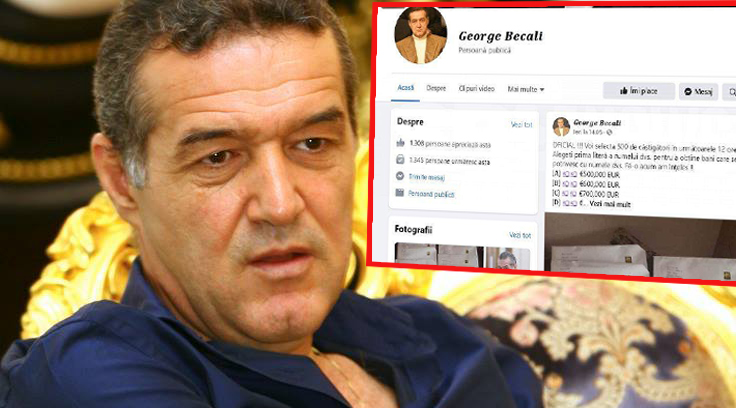 Escrocherie pe Facebook! Ce s-a întamplat după ce un bărbat s-a dat drept Gigi Becali și a promis premii de sute de mii de euro