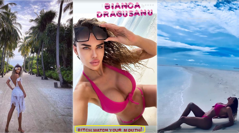 Bianca Drăgușanu a postat un mesaj ofensator după ce a plecat din Maldive, unde și-a petrecut o vacanță de lux cu Gabi Bădălău © Instagram Stories