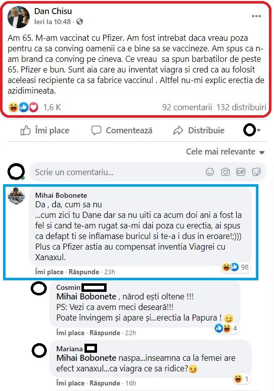 Mihai Bobonete a dezvăluit într-un comentariu una dintre discuțiile lor intime din 2019 © Facebook
