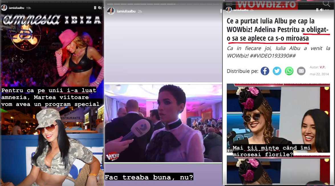 Iulia Albu a criticat-o dur pe Adelina Pestrițu, după ce aceasta a caracterizat-o în cadrul emisiunii lui Cătălin Măruță cu următorul cuvânt: “cotcodac” © Instagram Stories