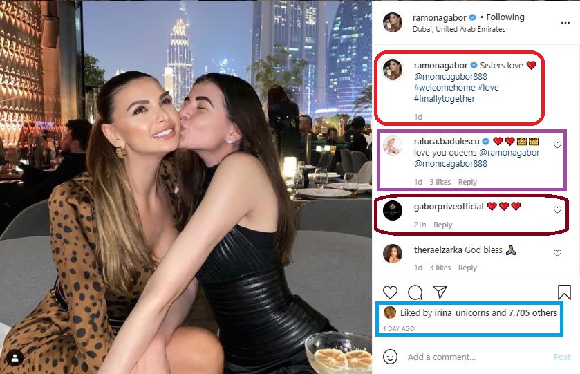 Monica Gabor și-a revăzut sora după doi ani. Iubita lui Mr. Pink a ajuns ieri în Dubai, iar vestea a fost făcută publică de Ramona Gabor © Instagram