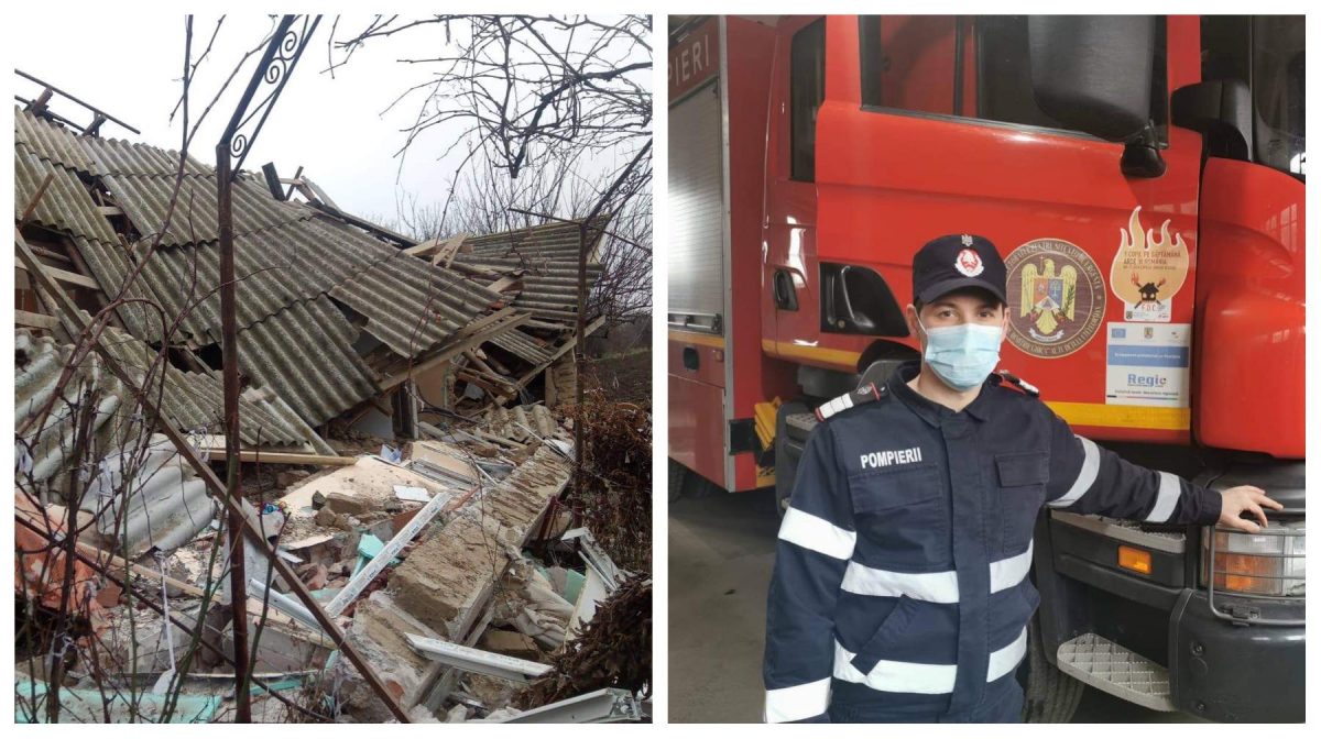 Explozie puternică în Teleroman! Un bărbat prins sub dărâmături, salvat de un pompier aflat în timpul liber