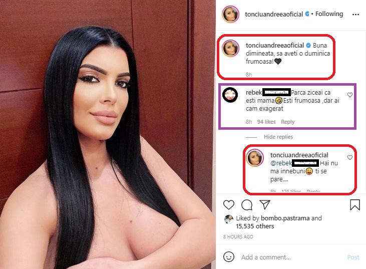 Astăzi, Andreea Tonciu a fost aspru criticată după ce a făcut public acest selfie în care apare topless © Instagram