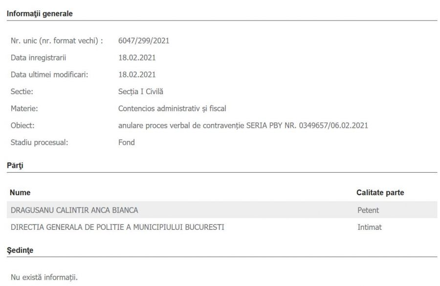 Bianca Drăgușanu a dat în judecată Direcția Generală de Poliție a Municipiului București, după ce a fost amendată pe baza unor imagini postate chiar de ea pe o rețea de socializare după ora 23:00