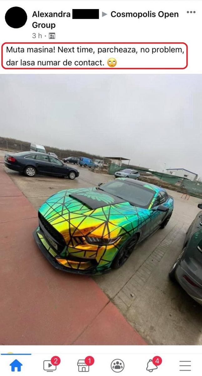 Mădălin Șerban Păcurar și-a lăsat bolidul pe un loc de parcare plătit și a uitat să își lase numărul de telefon pe bordul mașinii © Facebook
