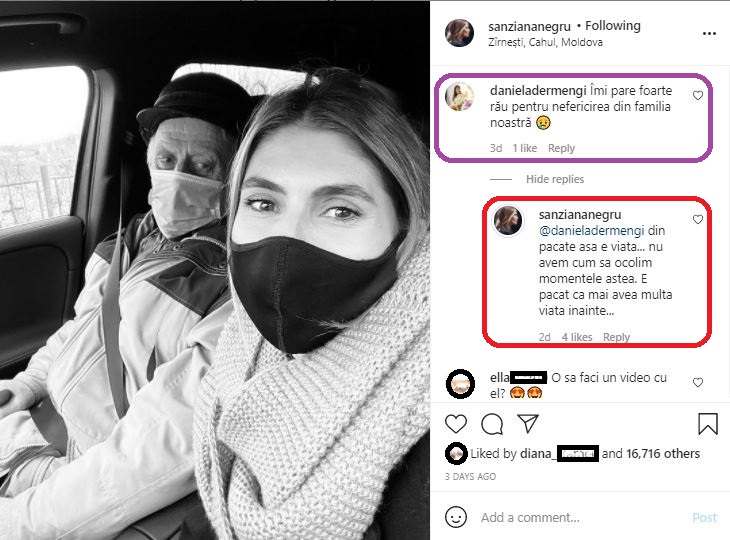 Sânziana Negru și una dintre rudele sale au vorbit despre decesul din familie la poza de album cu bunicul său pe care a publicat-o recent © Instagram