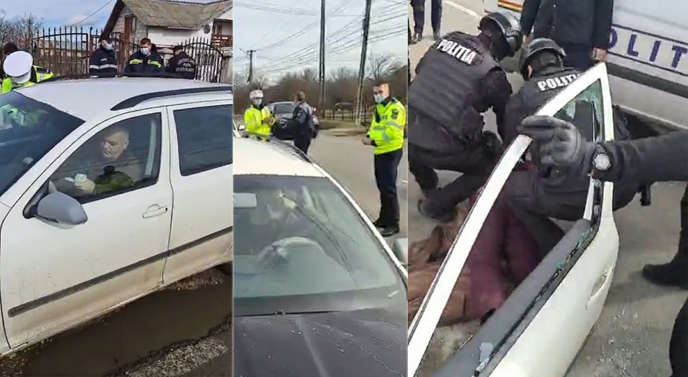 Scene de-a râsu’-plânsu’ în Târgoviște. Un șofer s-a închis 2 ore în mașină, după ce a fost tras pe dreapta de polițiști. Mascații au fost chemați să intervină| VIDEO