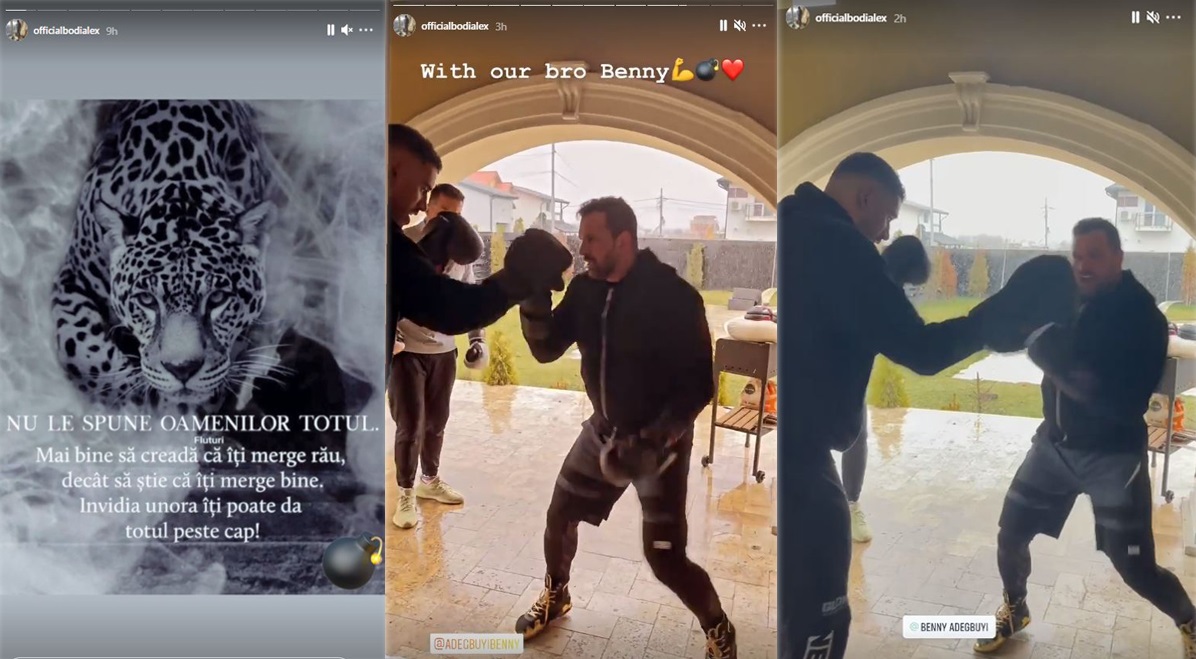 Alex Bodi a postat azi un mesaj cu tâlc (poza stânga) și, ulterior, el a avut un antrenament de box cu Benny Adegbuyi (imaginea din mijloc și cea din dreapta) © Instagram Stories