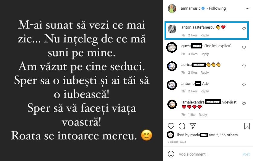 Amna, mesaj fulminant pentru fostul partener de viață după ce acesta ar fi sunat-o © Instagram