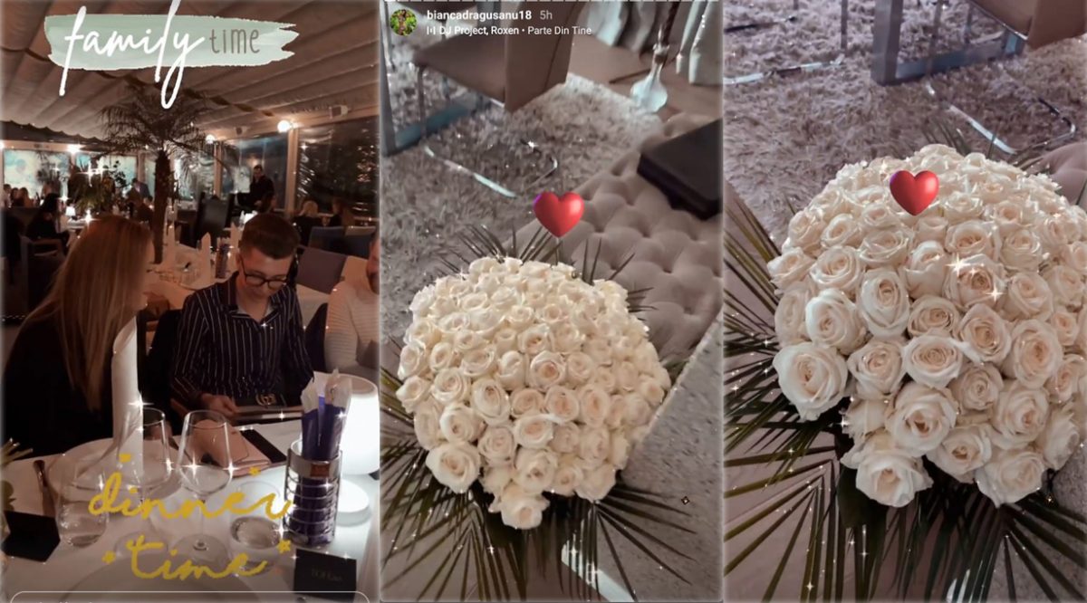 Asearp, Bianca Drăgușanu a luat cina alături de sora și familia acesteia, iar azi, s-a mândrit cu un buchet de trandafiri albi pe care i-a primit de la Gabi Bădălău © Instagram Stories 