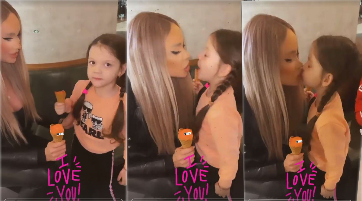 Bianca Drăgușanu a fost filmată în timp ce își pupă pe buze fiica; Sofia Slav are aproape patru ani și jumătate © Instagram Stories