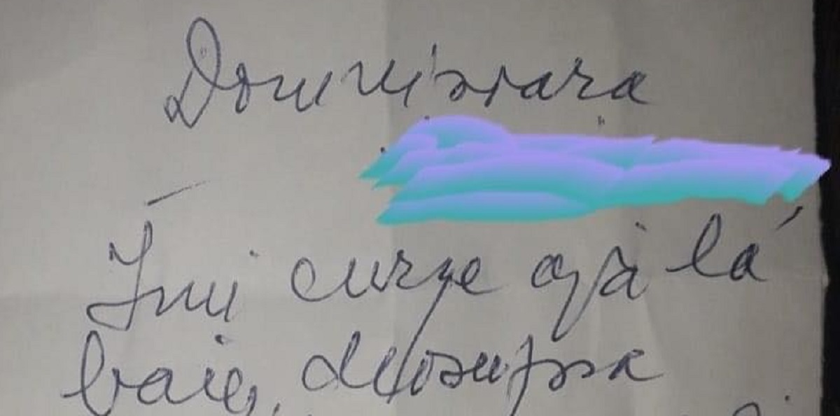 Ce mesaj i-a scris un bărbat din Bacău, vecinei sale, pe o foaie. Tânăra a găsit-o lipită de ușa apartamentului: „A ținut să mă acuze”
