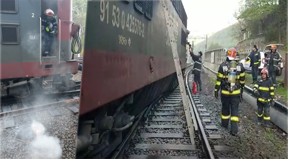 Scene de panică în gara din Sinaia, după ce locomotiva unui tren a luat foc. Pompierii s-au luptat cu flăcările | VIDEO