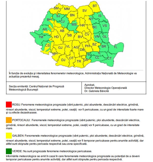 Cod galben de vânt în România între 10 iunie, ora 12:00 – 13 iunie, ora 23:00 © meteoromania.ro