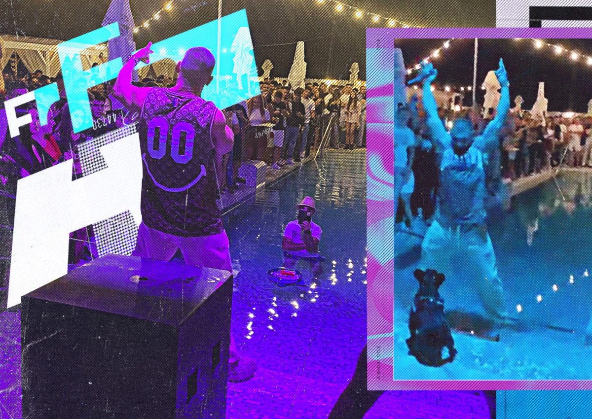Imagine Stire Ce face ”Cheluțu” în timpul concertelor lui Dorian Popa + cine are grijă de el! Artistul a făcut show, iar un fan a intrat până la gât în piscină, pentru a-l filma | 2review.ro