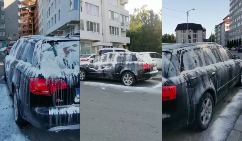 Imagini incredibile. Un bărbat din Suceava și-a găsit mașina acoperită de făină si ouă