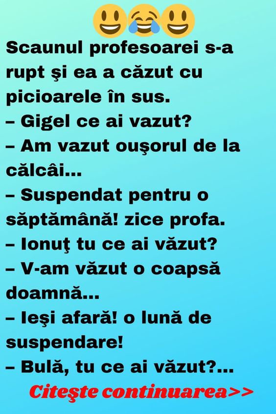 BANC| Scaunul profesoarei s-a rupt şi ea a căzut cu picioarele în sus