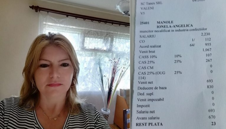 Femeia care a publicat ”fluturașul” de salariu cu 23 lei a câștigat în istanță procesul cu firma de confecții