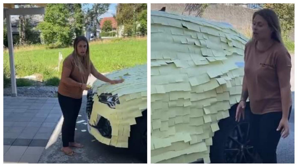 Cum a reacționat o tânără când și-a găsit mașina acoperită cu stickere. VIDEO