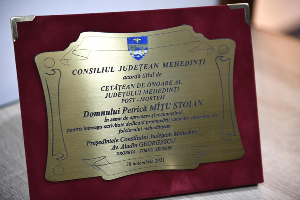 Petrică Mîţu Stoian a fost făcut cetăţean de onoare în Mehedinţi, post-mortem