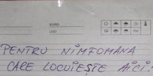 Românca avea o viaţă amoroasă extrem de zgomotoasă, se auzea prin toţi pereţii. Disperaţi, vecinii i-au lipit un mesaj incredibil pe uşă!