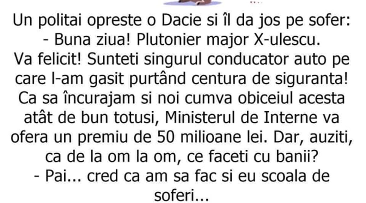 Imagine Stire BANC | Un polițai oprește o Dacie și îl dă jos pe șofer: „Vă felicit! Sunteți singurul care..” | 2review.ro