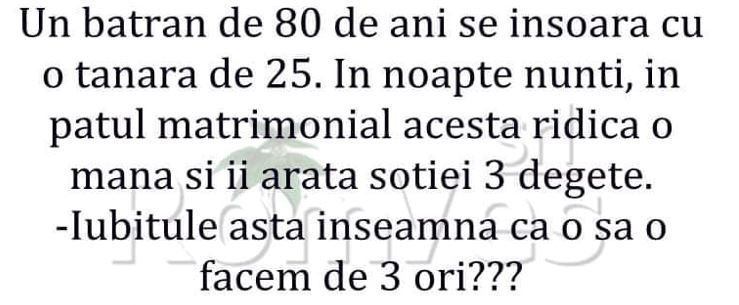 Imagine Stire BANC | Un bătrân de 80 de ani se însoară cu o tânără de 25. În noaptea nunții, îi arată 3 degete | 2review.ro