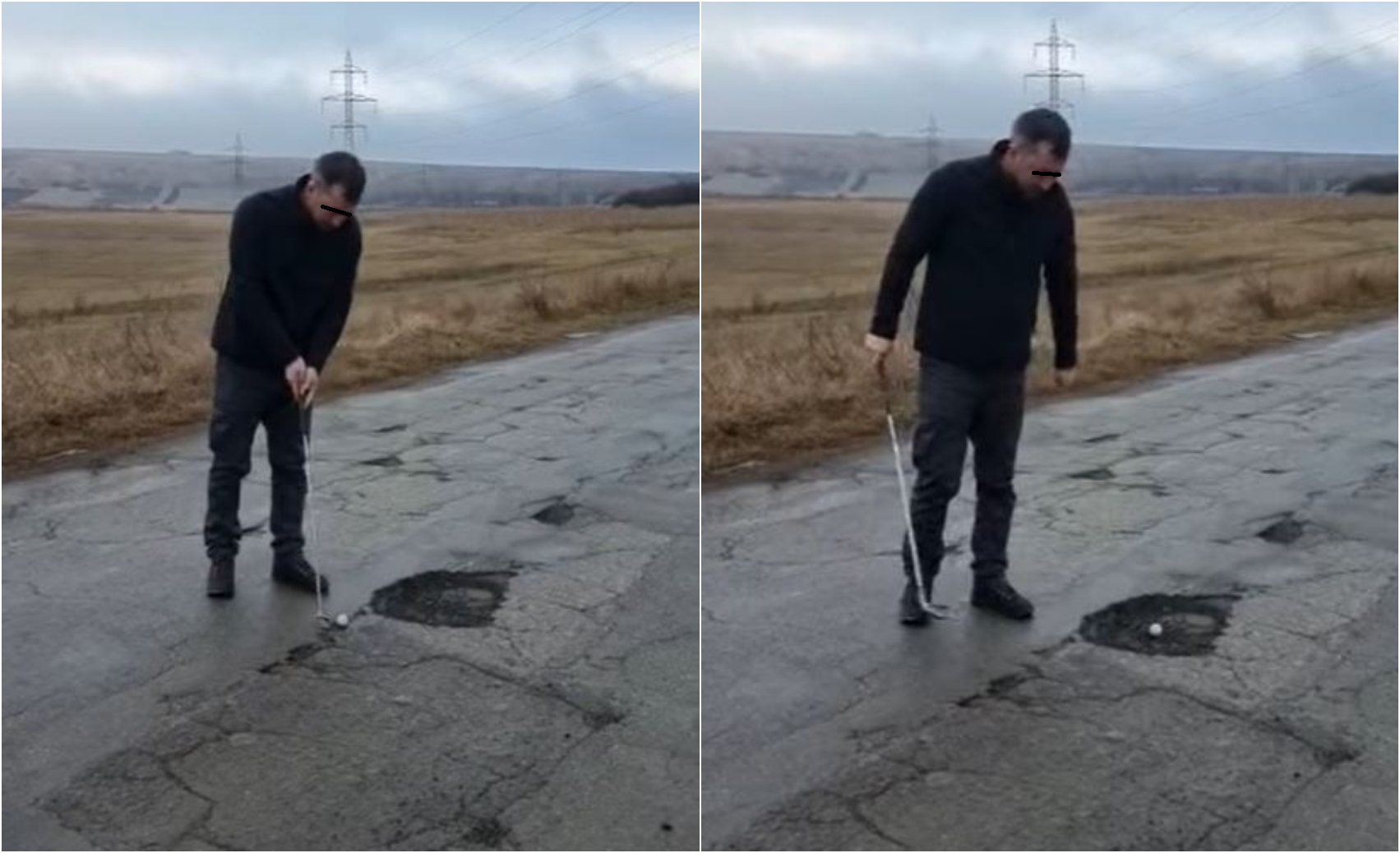 Imaginile zilei | Un tânăr dintr-o din județul Vaslui joacă în gropile din asfalt