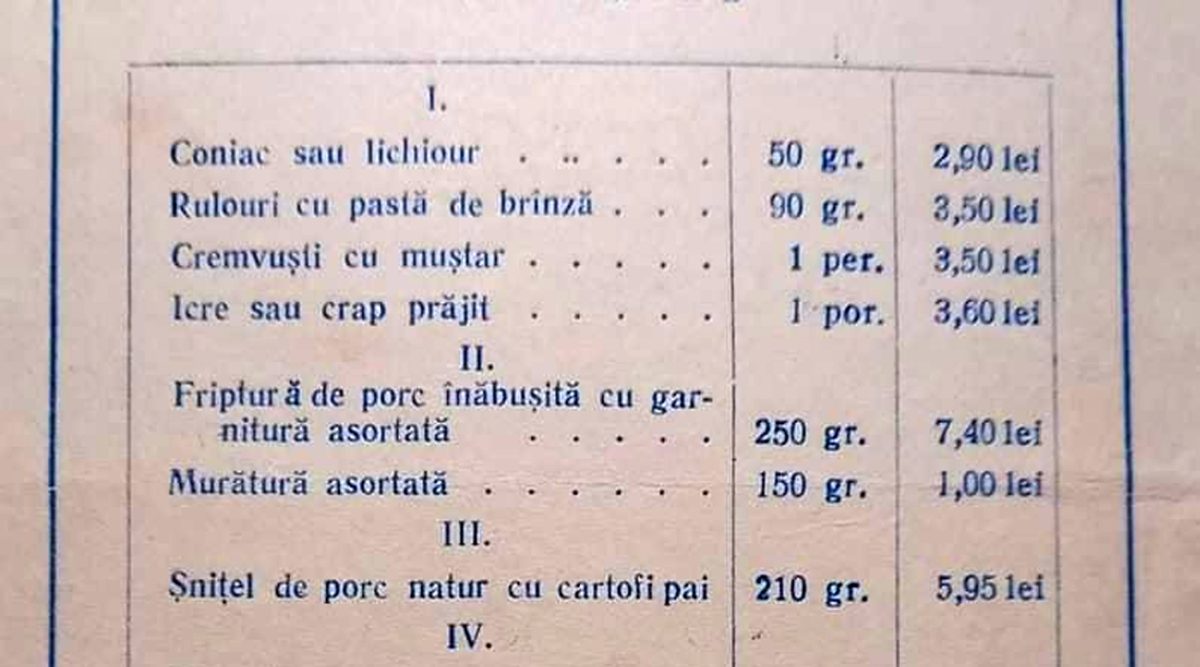 Cum arăta meniul de Revelion într-un restaurant de fițe din București, în anul 1964. Ce primeai de 60 de lei