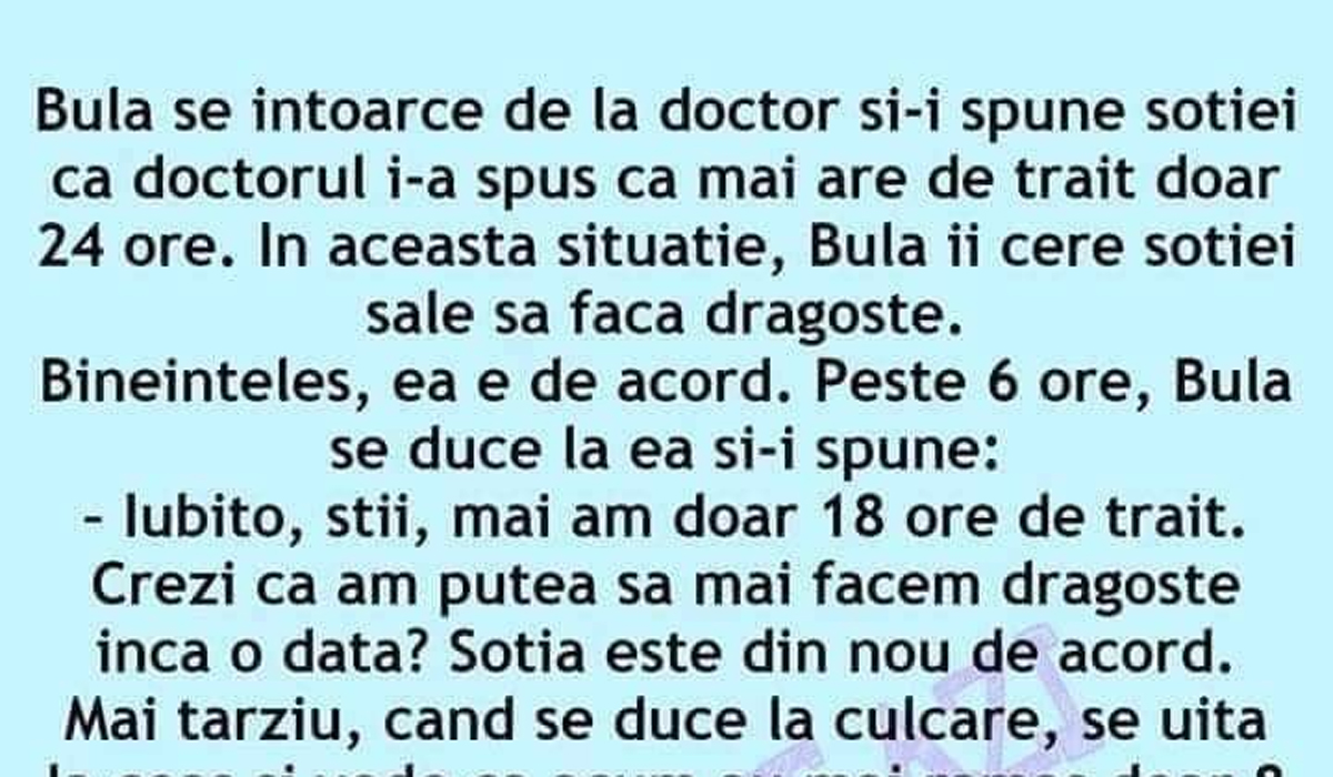 Imagine Stire BANC | Bulă se întoarce de la doctor și îi spune soției că mai are de trăit doar 24 de ore | 2review.ro