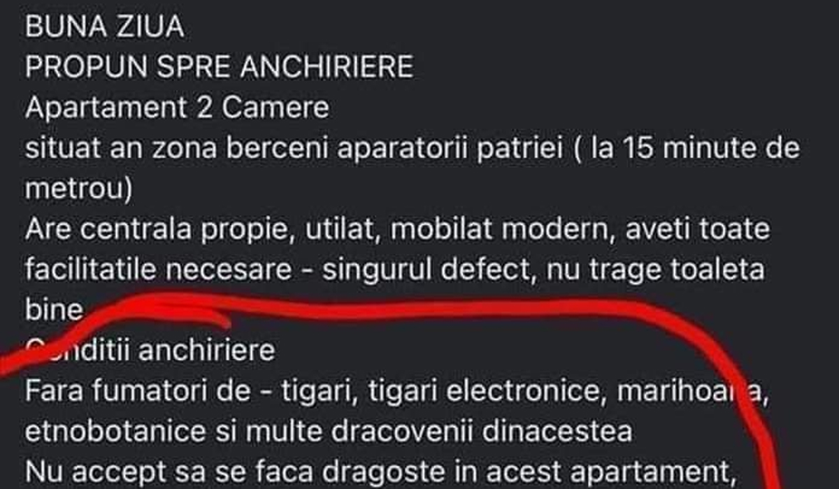 Cum a încercat un proprietar din București să își închirieze apartamentul: „Nu accept să se facă dragoste, deoarcece soțul meu..”