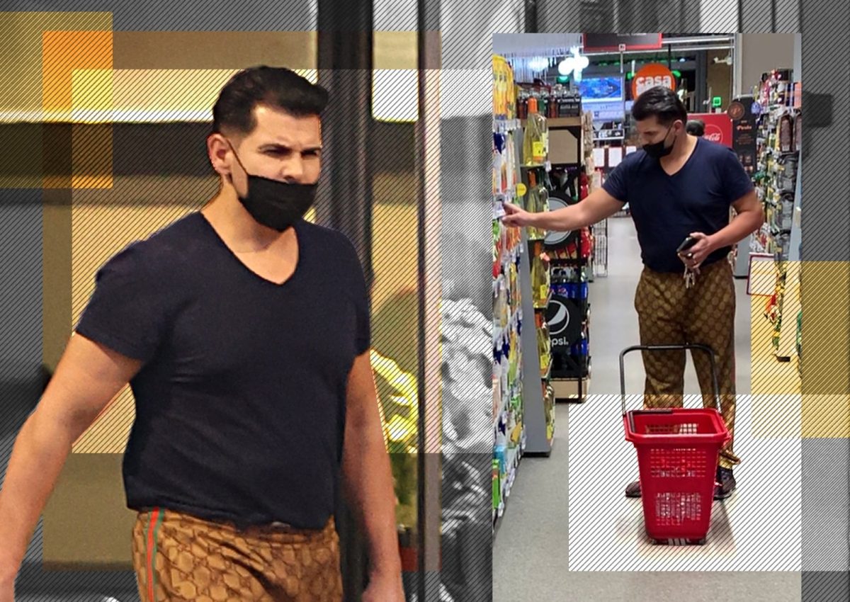 Imagine Stire Florine, pantalonii GUCCI sunt originali sau fake?:) Pastramă a comercializat măști de protecție contrafăcute cu sigle de lux, alături de soția Brigitte, iar acum a apărut cu un mare brand pe el! | 2review.ro