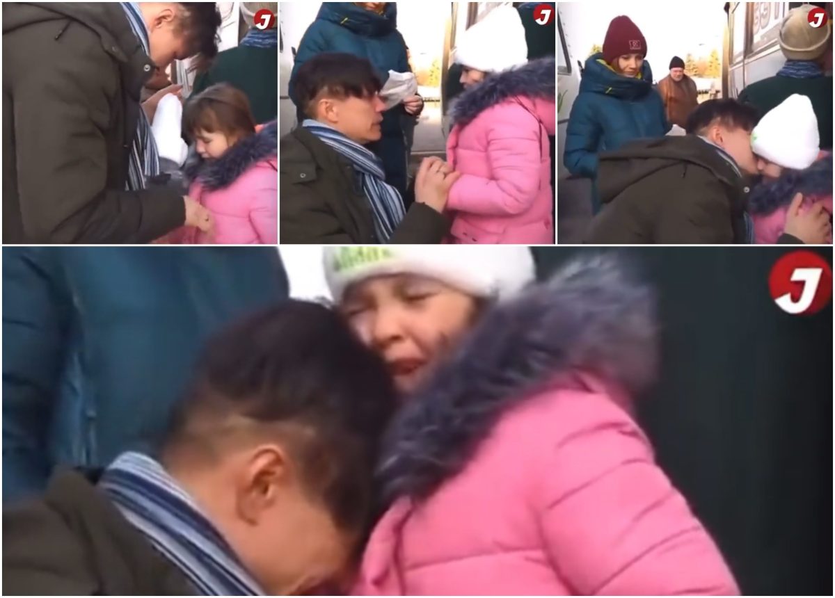 Momentul sfâșietor în care un tătic ucrainean își îmbrățișează fiica pentru ultima dată. El rămâne să lupte pentru țară