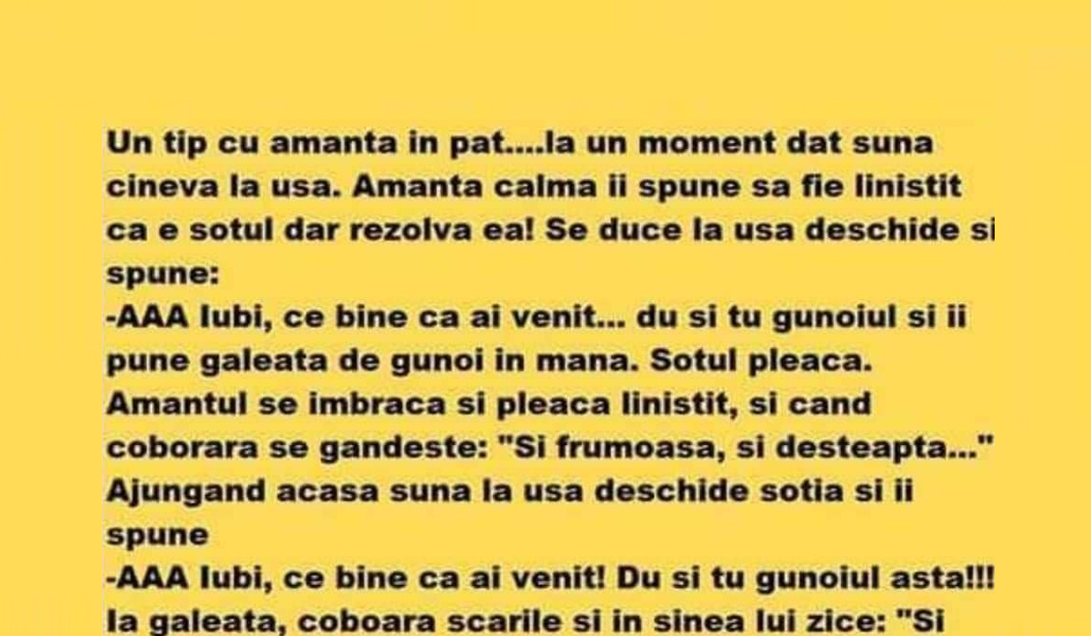 Imagine Stire BANCUL ZILEI | Un tip e cu amanta în pat. La un moment dat, sună cineva la ușă | 2review.ro
