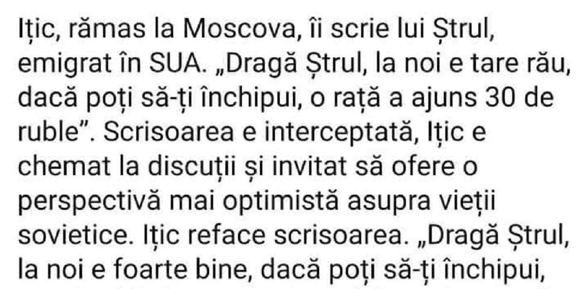 Imagine Stire BANC | Ițic, rămas la Moscova, îi scrie lui Ștrul | 2review.ro