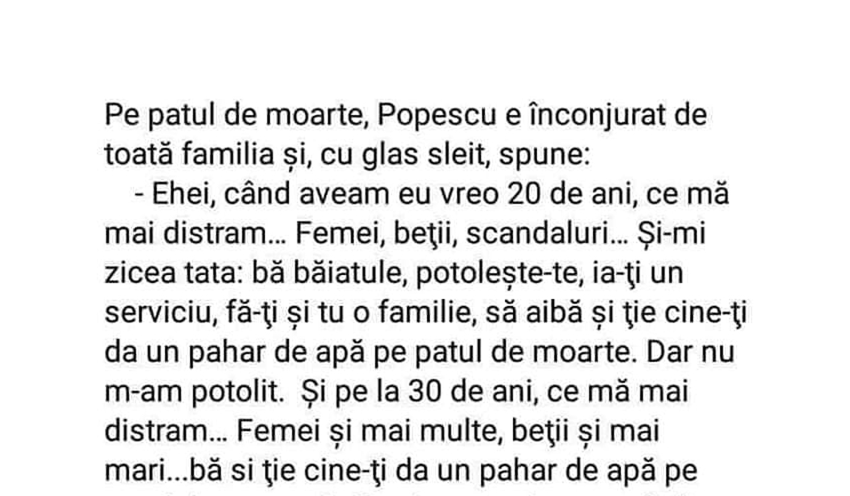 Imagine Stire BANC | Pe patul de moarte, Popescu e înconjurat de toată familia și, cu glas sleit, le spune: ”Când aveam eu vreo 20 de ani…” | 2review.ro