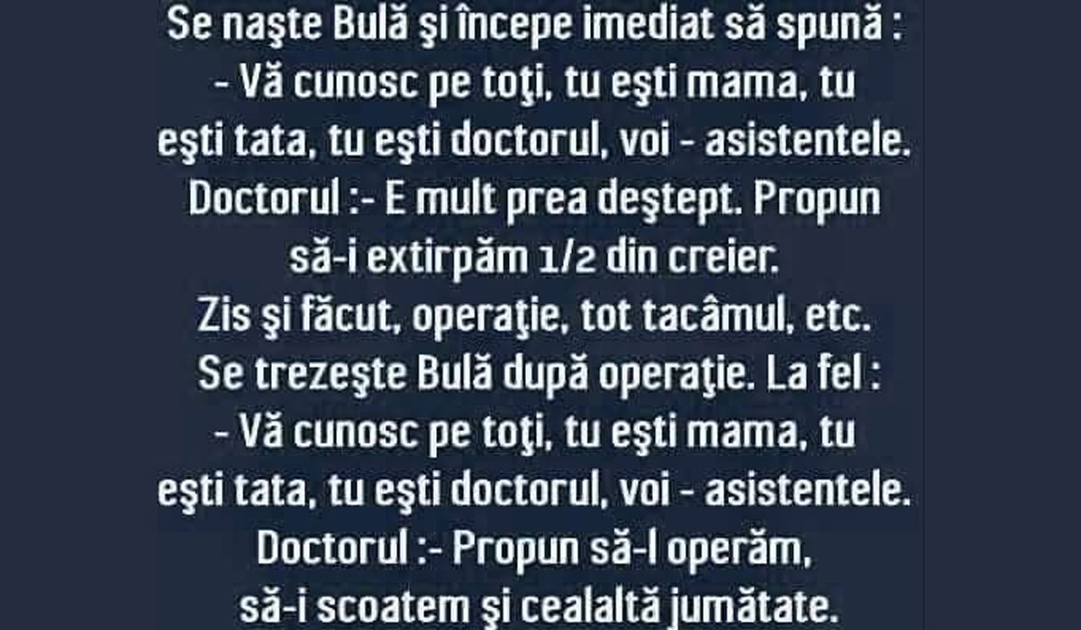 Imagine Stire BANC | Se naște Bulă și începe imediat să spună: „Vă cunosc pe toți! Tu ești mama, tu ești tata, tu ești..” | 2review.ro