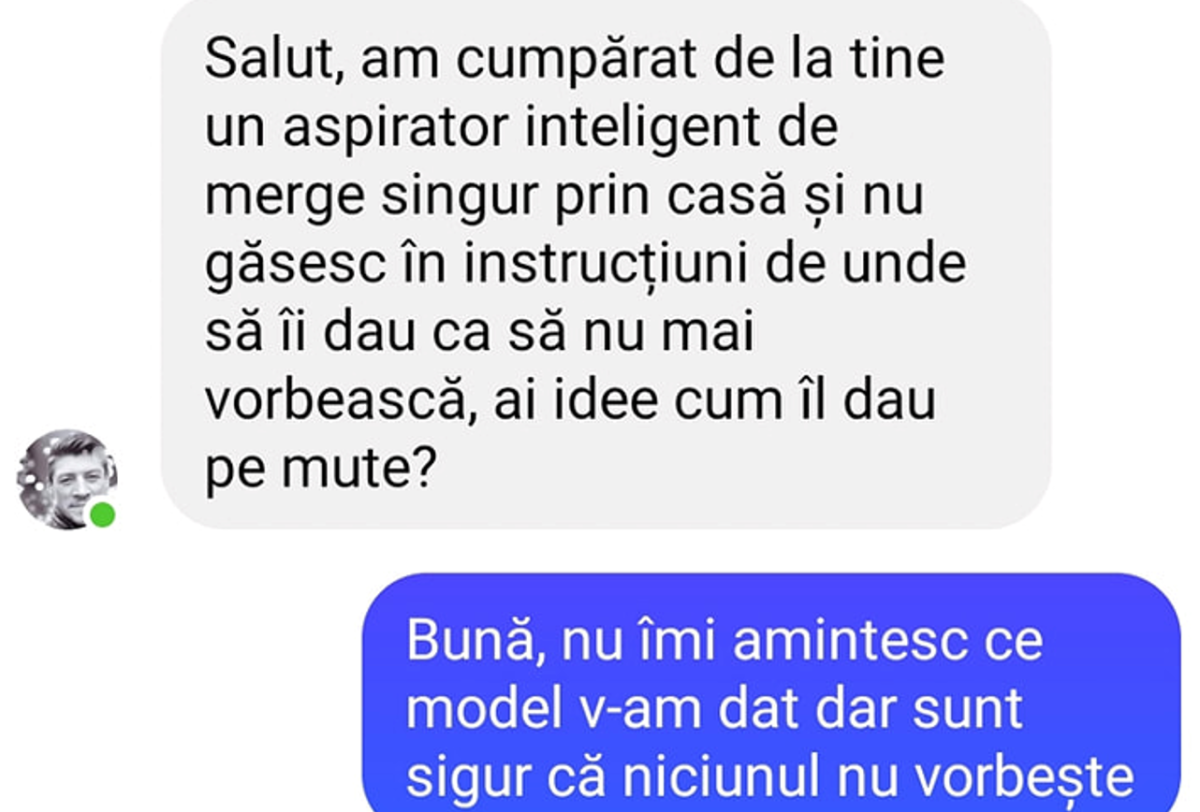 Imagine Stire Bancul zilei. „Am cumpărat de la tine un aspirator inteligent de merge singur prin casă… De unde să îi dau ca să nu mai vorbească?” | 2review.ro