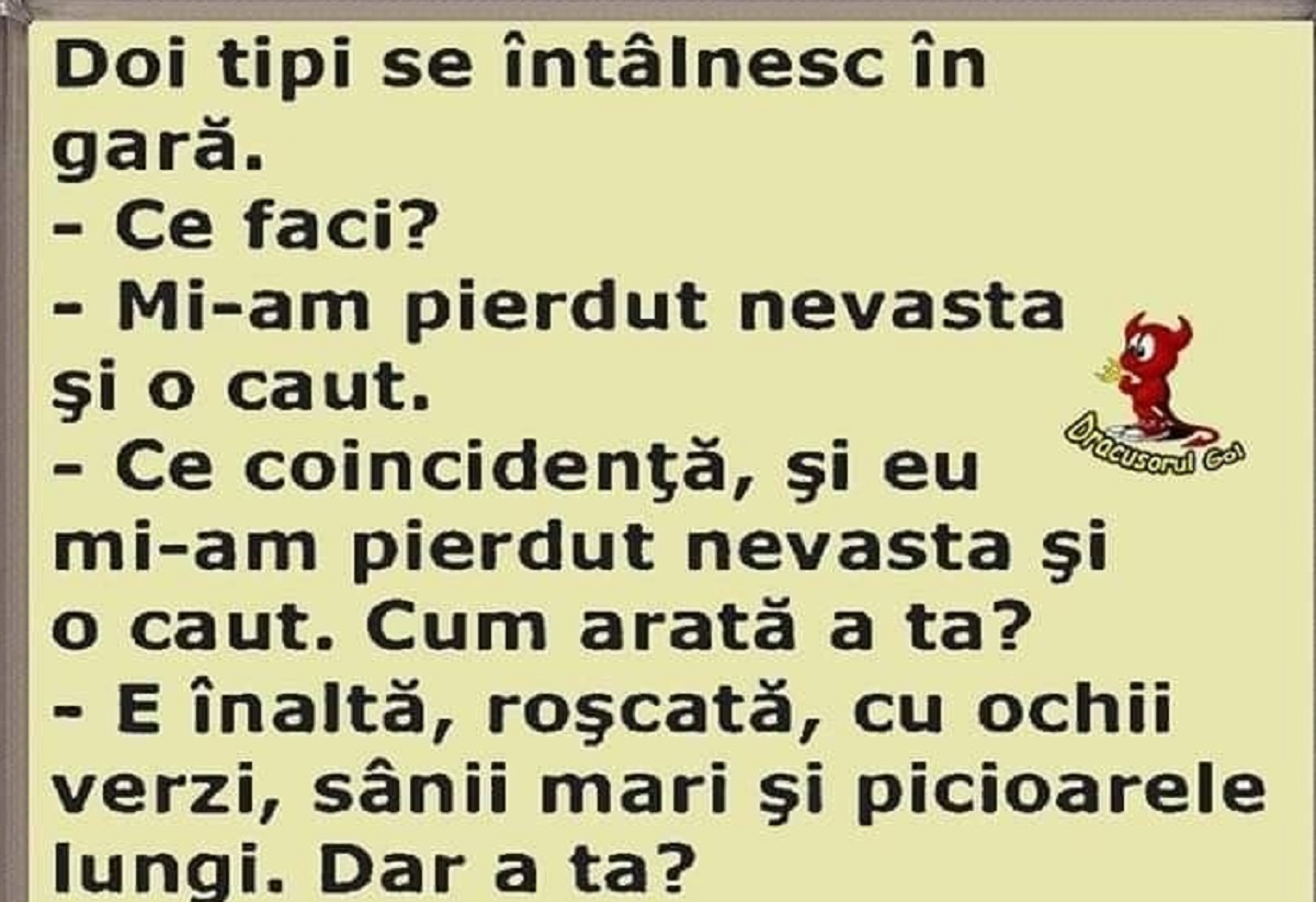 Imagine Stire BANCUL ZILEI | Doi tipi se întâlnesc în gară: “Ce faci? Mi-am pierdut nevasta și o caut” | 2review.ro