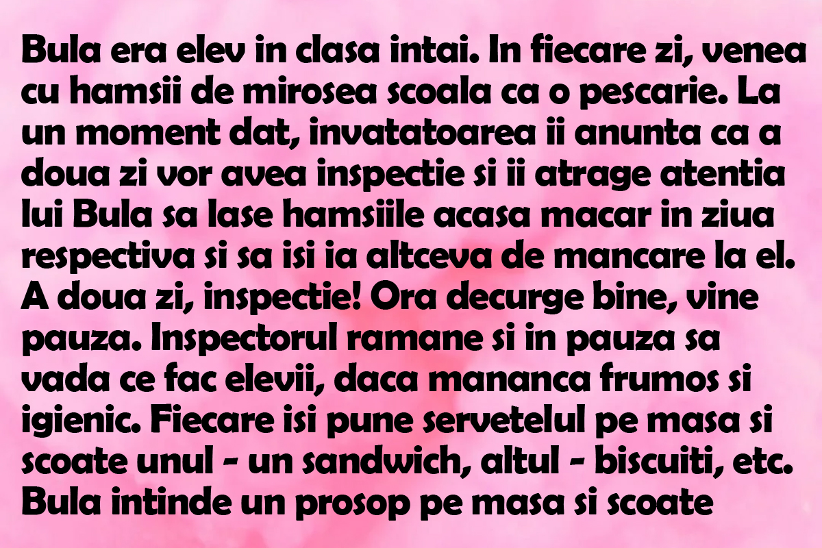 Imagine Stire BANC | Bulă era elev în clasa întâi. În fiecare zi, venea cu hamsii de mirosea școala ca o pescărie | 2review.ro