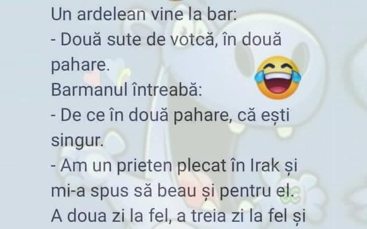 Imagine Stire BANC | Un ardelean vine la bar: „200 mililitri de votcă, în 2 pahare!” | 2review.ro