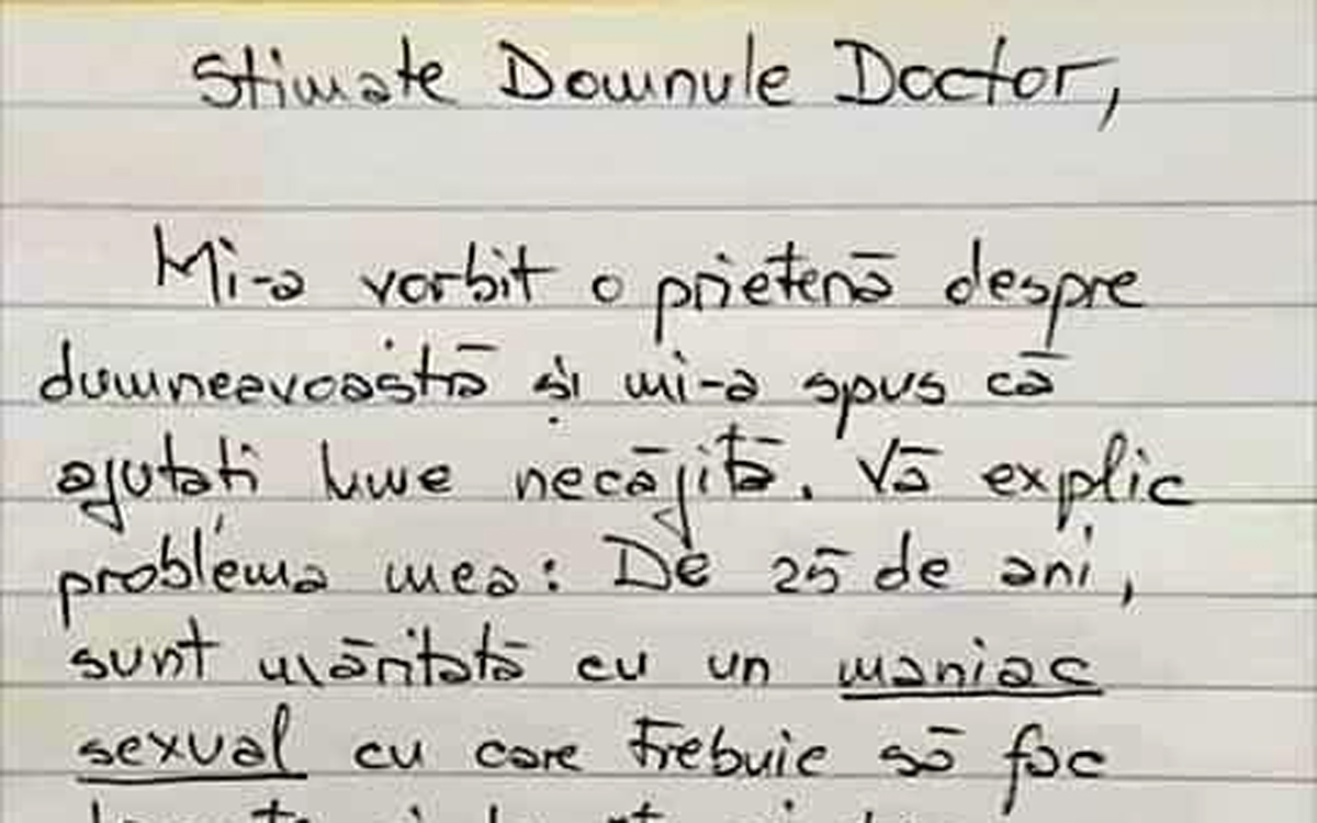 Imagine Stire BANC | „Stimate domnule doctor, de 25 de ani sunt măritată cu un maniac sexual” | 2review.ro