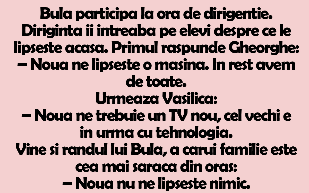 Imagine Stire BANC | Bulă, la ora de dirigenție. Profesoara îi întreabă pe elevi despre ce le lipseşte acasă | 2review.ro