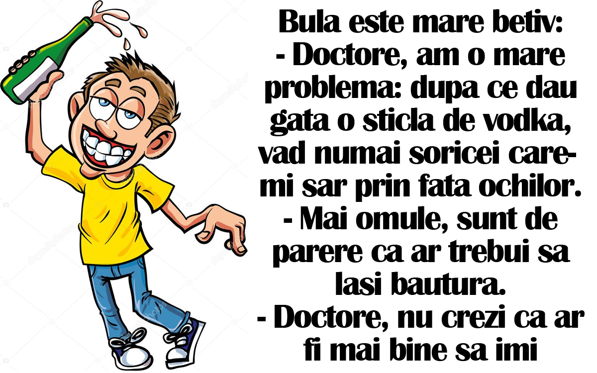 Imagine Stire BANC | Bulă e mare bețiv: „Doctore, am o problemă: după ce dau gata o sticlă de vodkă…” | 2review.ro
