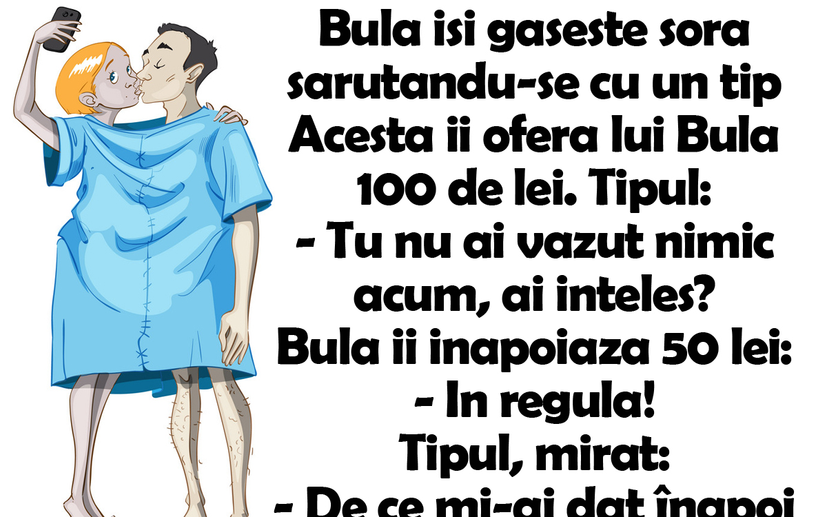 Imagine Stire BANC | Bulă îşi găseşte sora sărutându-se cu un tip. Acesta îi oferă lui Bulă 100 de lei | 2review.ro