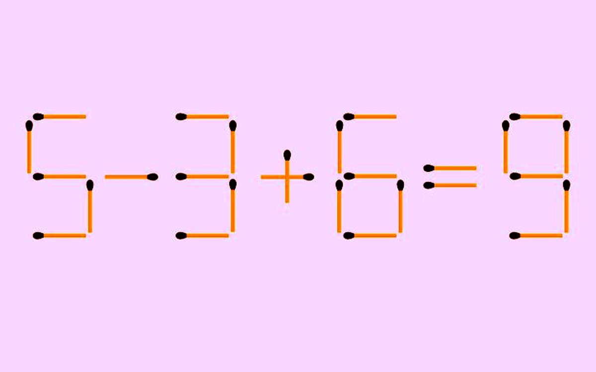 Test IQ cu 10 probleme cu chibrituri | Prima: Adăugați 1 băț pentru a corecta egalitatea 5-3+6=9